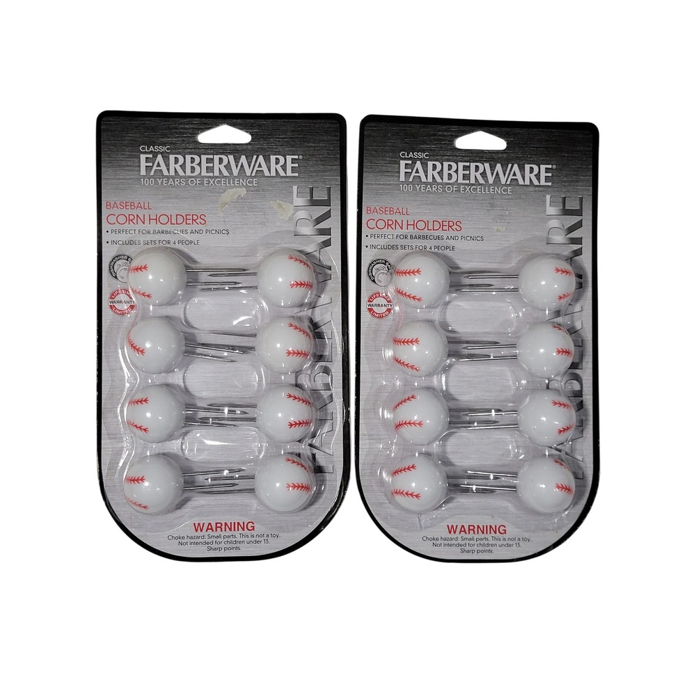 Farberware Corn Cob Holders Baseball Sports 2-Pack 8 Pairs Total Corncob Sports - Picture 1 of 4